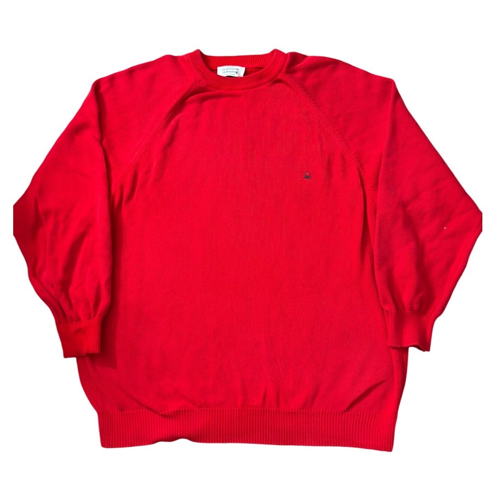 United Colors of Benetton Red Cotton Crewneck Sweater Made in Italy Mens L EE09